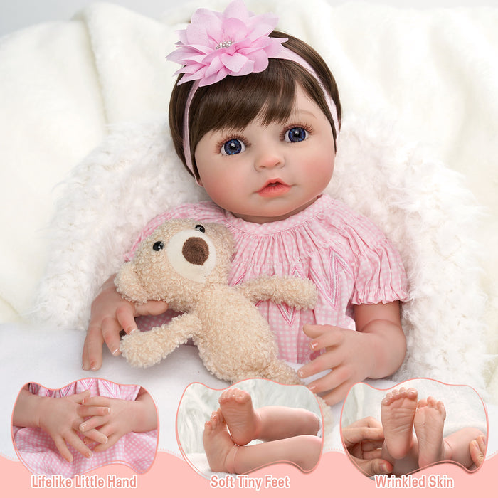 Babeside 20'' Realistic Reborn Baby Doll Blue Eyes Charming Girl Alva - Pink Style