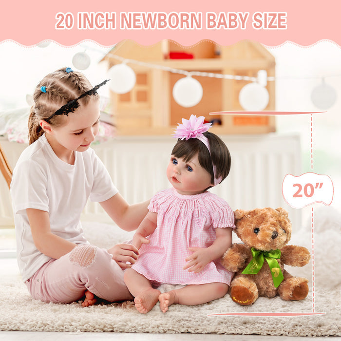 Babeside 20'' Realistic Reborn Baby Doll Blue Eyes Charming Girl Alva - Pink Style