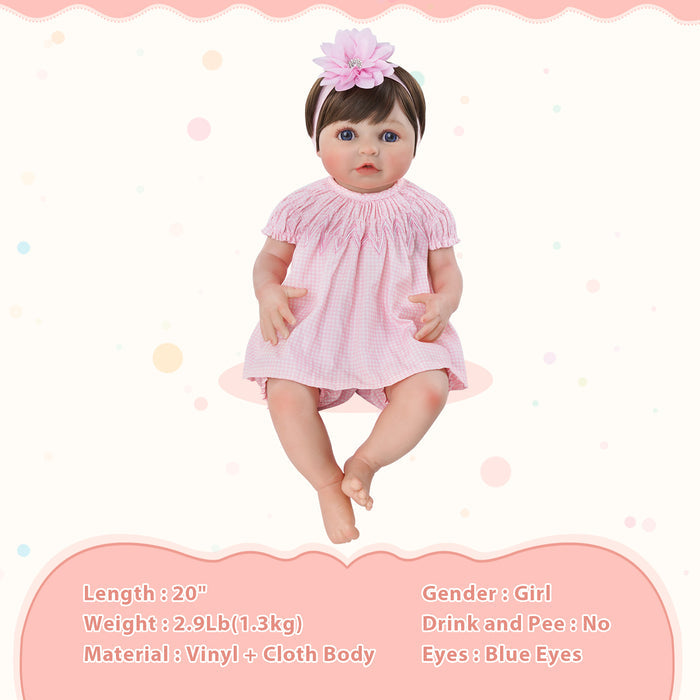 Babeside 20'' Realistic Reborn Baby Doll Blue Eyes Charming Girl Alva - Pink Style