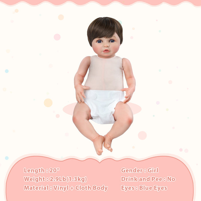 Babeside 20'' Realistic Reborn Baby Doll Blue Eyes Charming Girl Alva - Pink Style