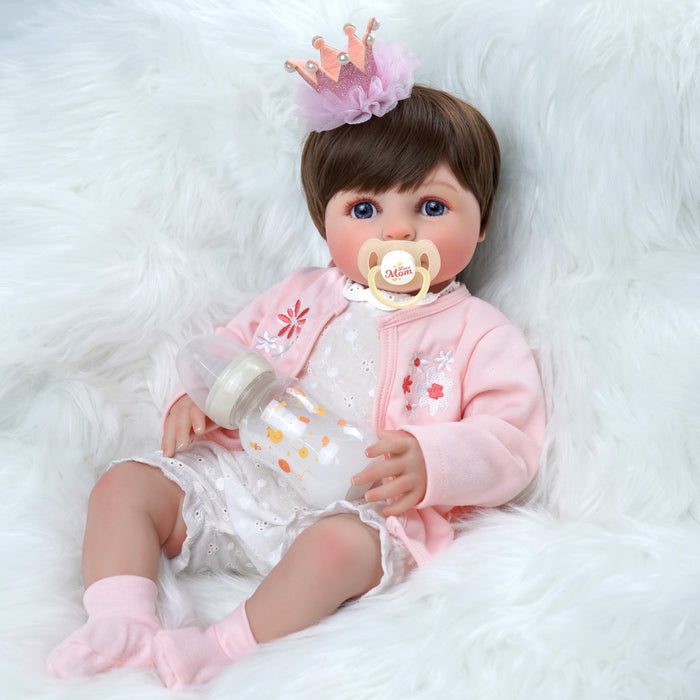 Babeside 20'' Realistic Reborn Baby Doll Blue Eyes Charming Girl Alva - Pink & White Style