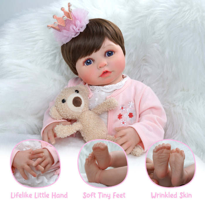 Babeside 20'' Realistic Reborn Baby Doll Blue Eyes Charming Girl Alva - Pink & White Style