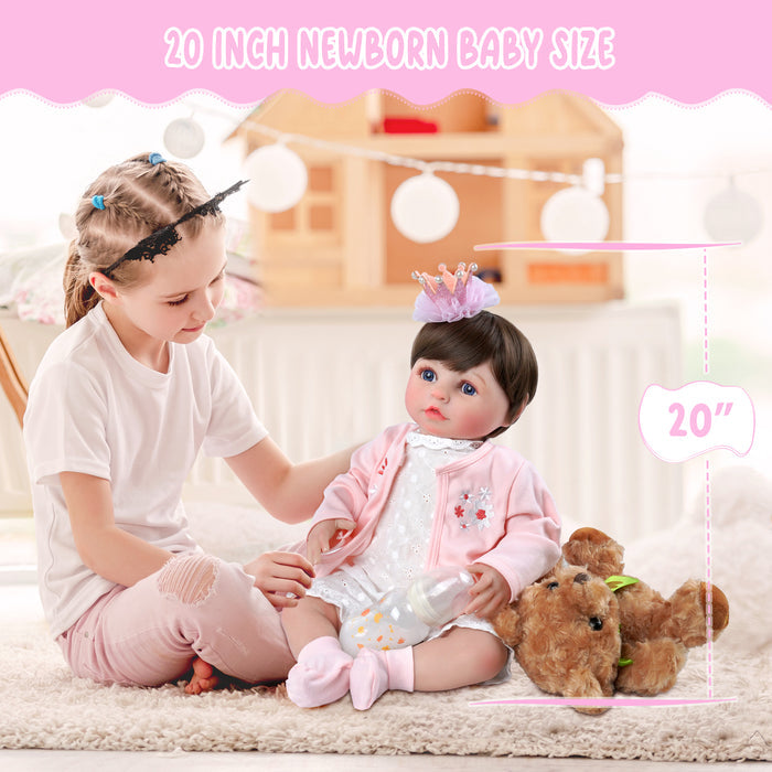 Babeside 20'' Realistic Reborn Baby Doll Blue Eyes Charming Girl Alva - Pink & White Style