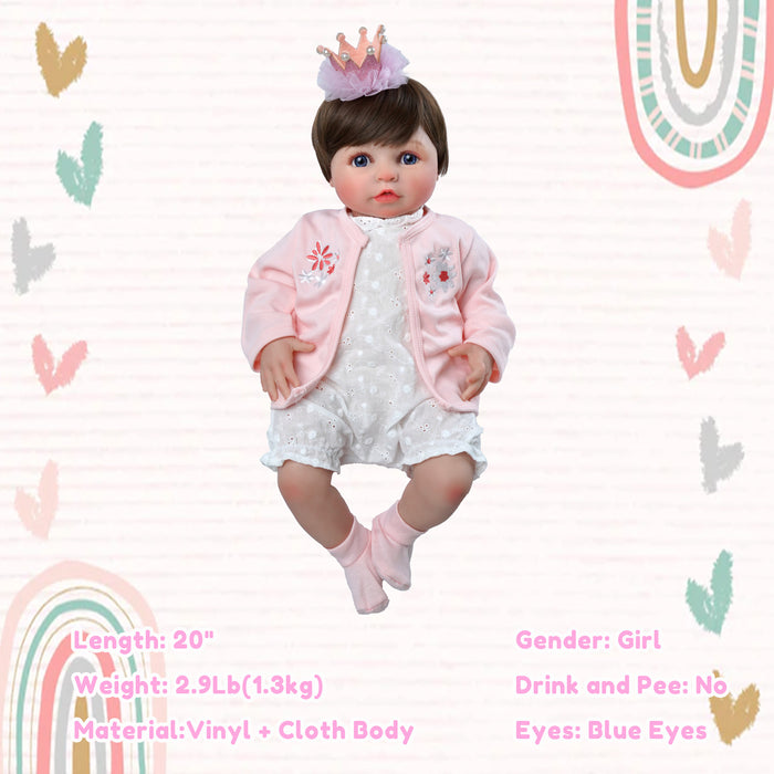 Babeside 20'' Realistic Reborn Baby Doll Blue Eyes Charming Girl Alva - Pink & White Style