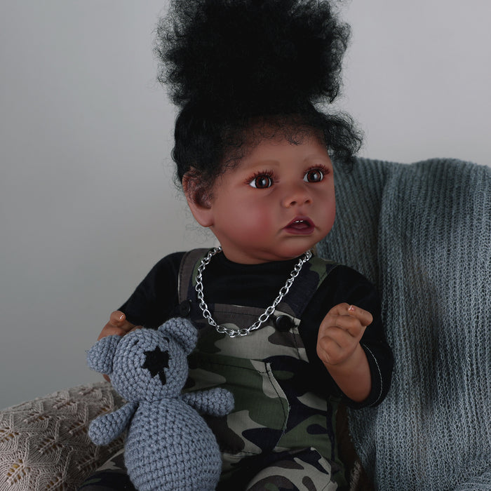 Babeside 20" Reborn Baby Doll African American Black Camouflage Sling Suit Girl Saria