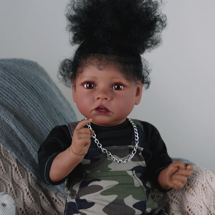 Babeside 20" Reborn Baby Doll African American Black Camouflage Sling Suit Girl Saria