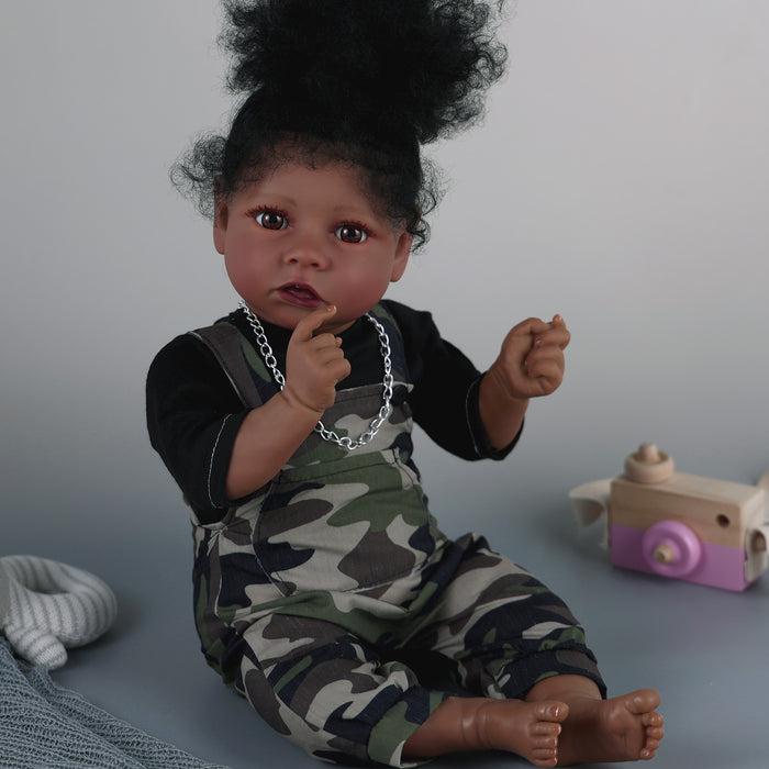 Babeside 20" Reborn Baby Doll African American Black Camouflage Sling Suit Girl Saria