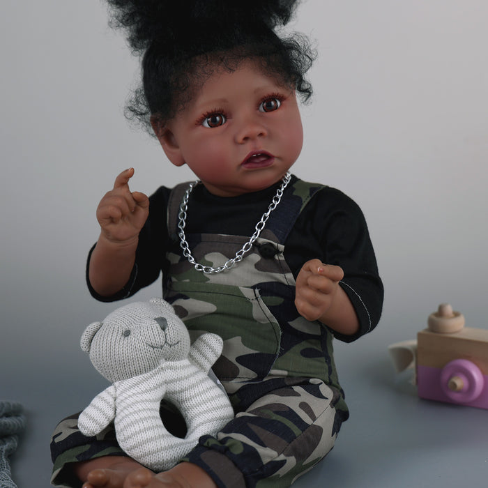 Babeside 20" Reborn Baby Doll African American Black Camouflage Sling Suit Girl Saria