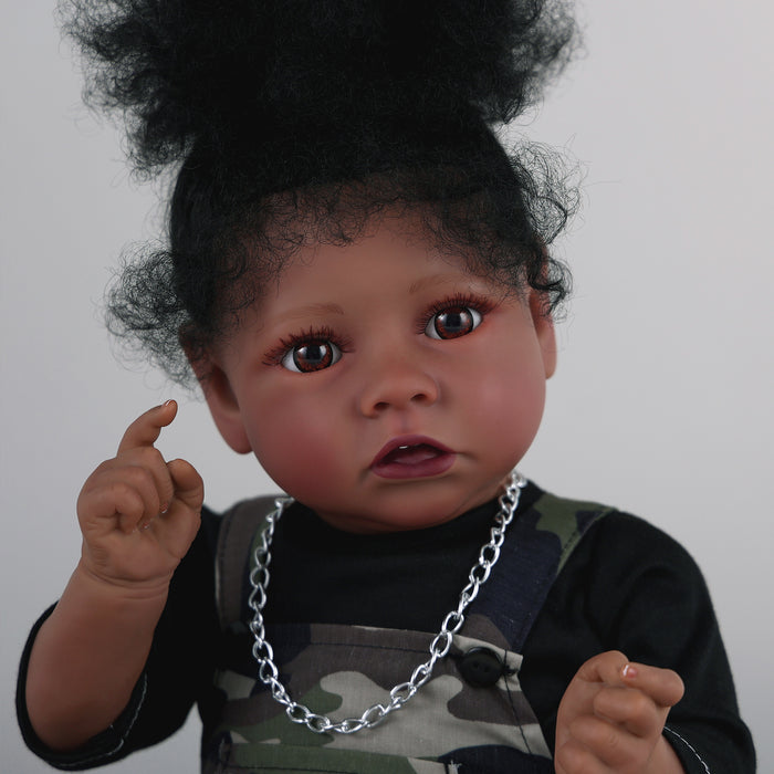 Babeside 20" Reborn Baby Doll African American Black Camouflage Sling Suit Girl Saria