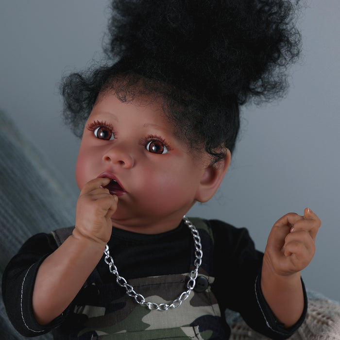 Babeside 20" Reborn Baby Doll African American Black Camouflage Sling Suit Girl Saria