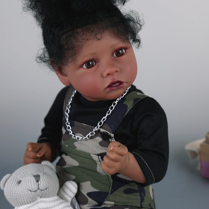 Babeside 20" Reborn Baby Doll African American Black Camouflage Sling Suit Girl Saria