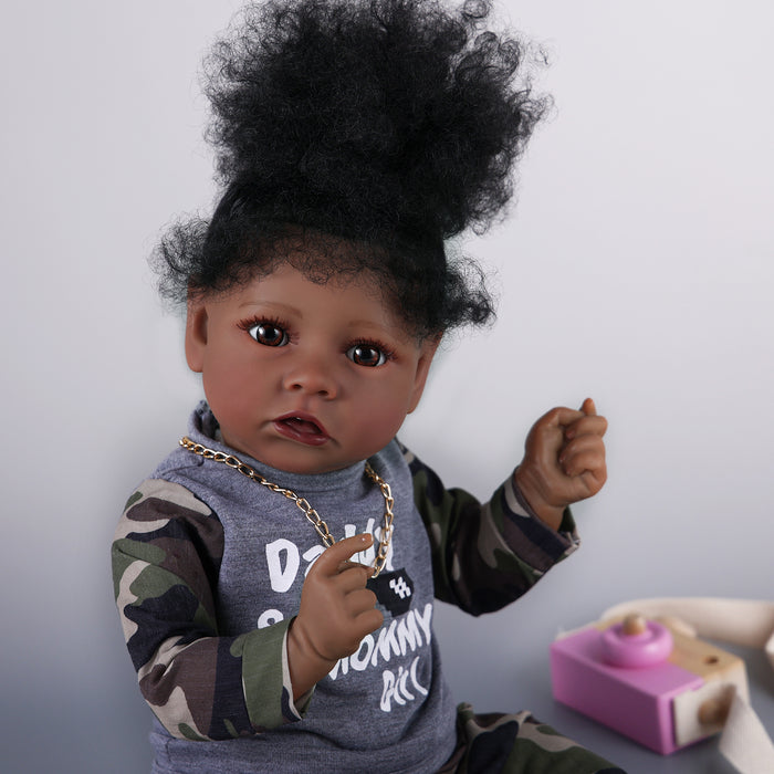 Babeside 20" Reborn Baby Doll African American Black Grey Camouflage Clothing Girl Saria