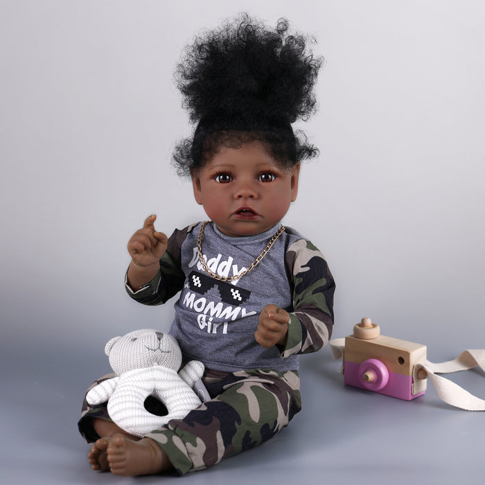 Babeside 20" Reborn Baby Doll African American Black Grey Camouflage Clothing Girl Saria