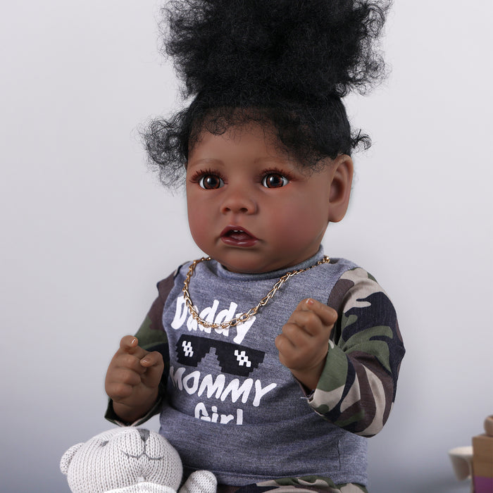 Babeside 20" Reborn Baby Doll African American Black Grey Camouflage Clothing Girl Saria