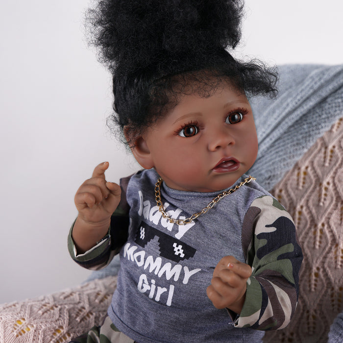 Babeside 20" Reborn Baby Doll African American Black Grey Camouflage Clothing Girl Saria