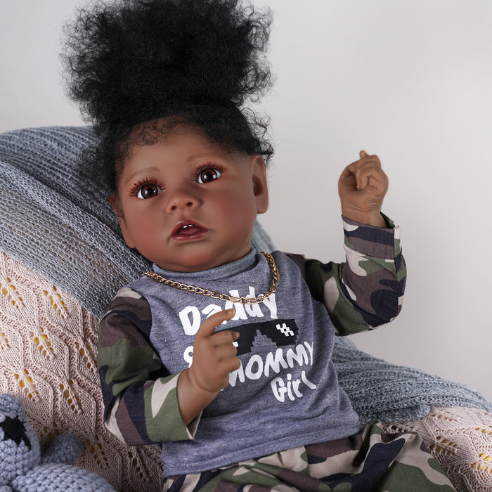 Babeside 20" Reborn Baby Doll African American Black Grey Camouflage Clothing Girl Saria