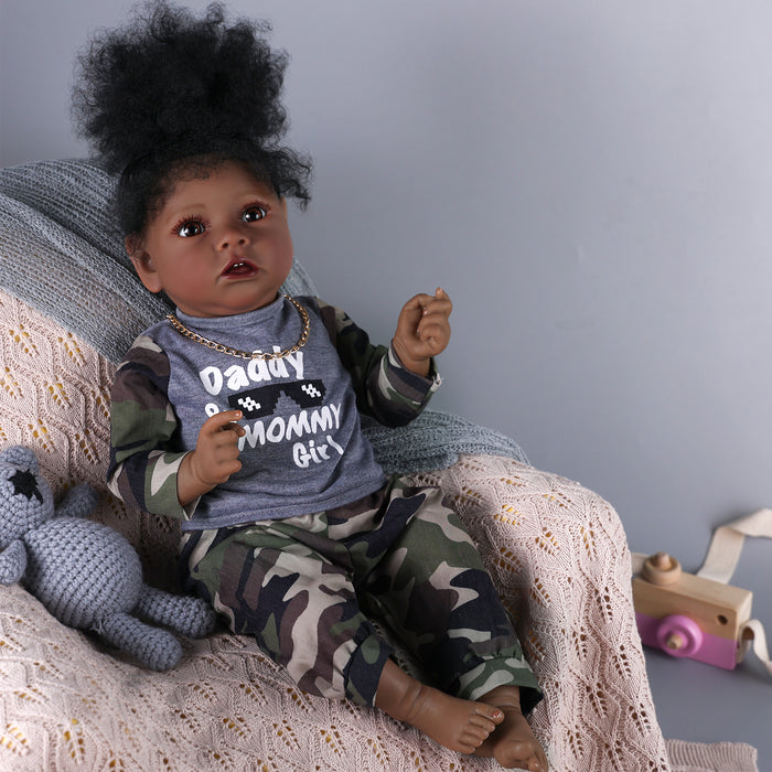 Babeside 20" Reborn Baby Doll African American Black Grey Camouflage Clothing Girl Saria