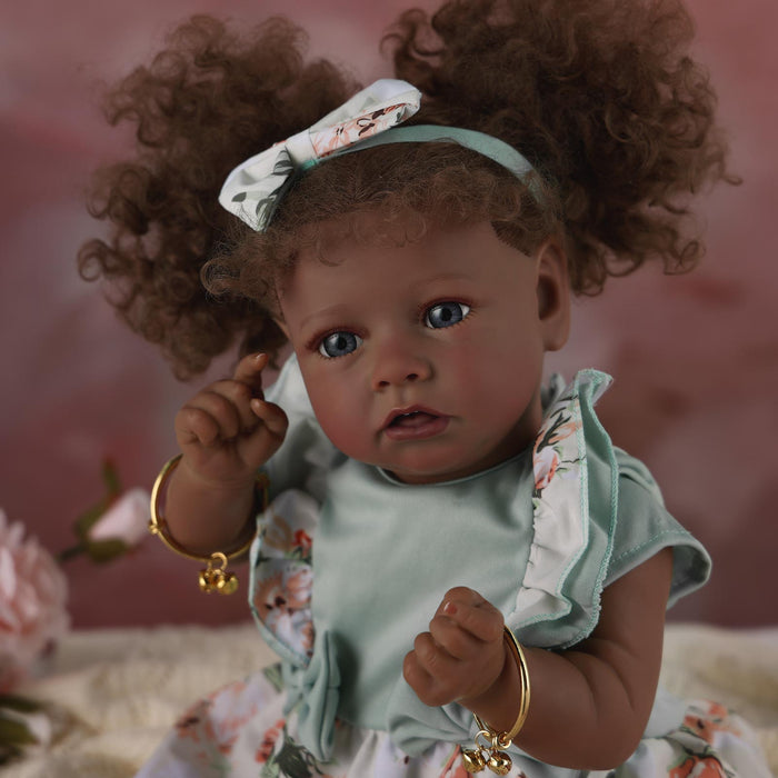 Babeside 20" Reborn Baby Doll African American Green Floral Dress Girl Saria