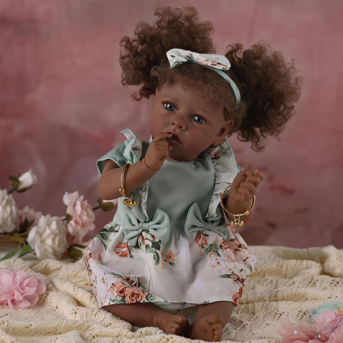 Babeside 20" Reborn Baby Doll African American Green Floral Dress Girl Saria
