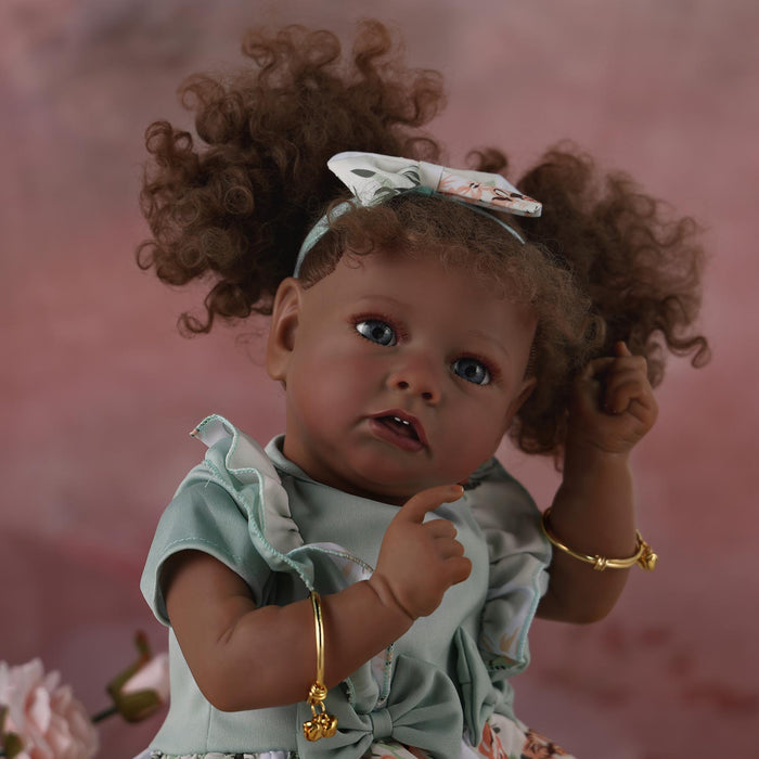 Babeside 20" Reborn Baby Doll African American Green Floral Dress Girl Saria