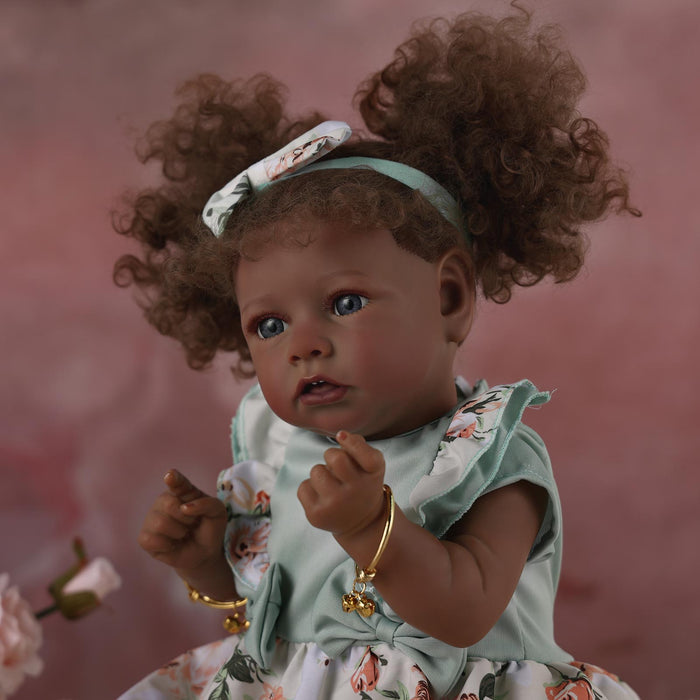 Babeside 20" Reborn Baby Doll African American Green Floral Dress Girl Saria