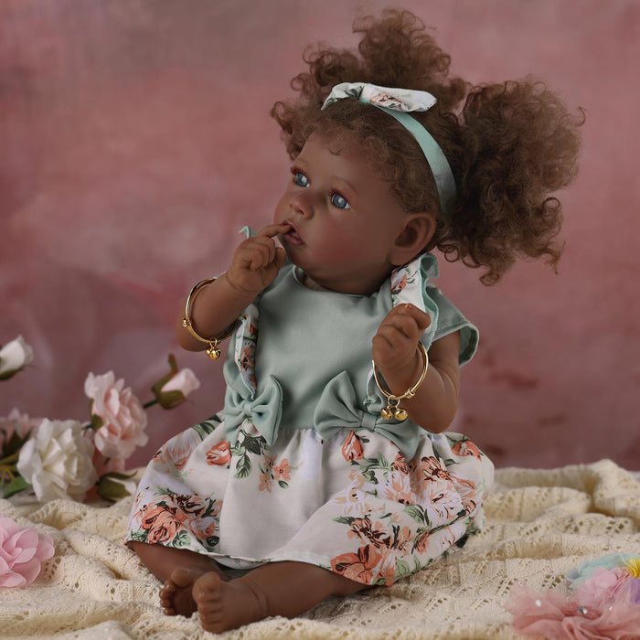 Babeside 20" Reborn Baby Doll African American Green Floral Dress Girl Saria