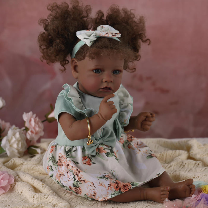 Babeside 20" Reborn Baby Doll African American Green Floral Dress Girl Saria