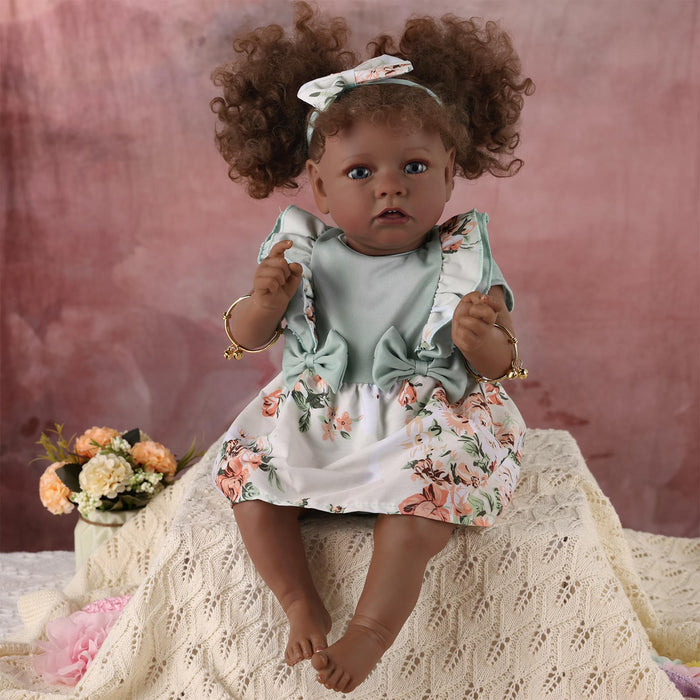 Babeside 20" Reborn Baby Doll African American Green Floral Dress Girl Saria