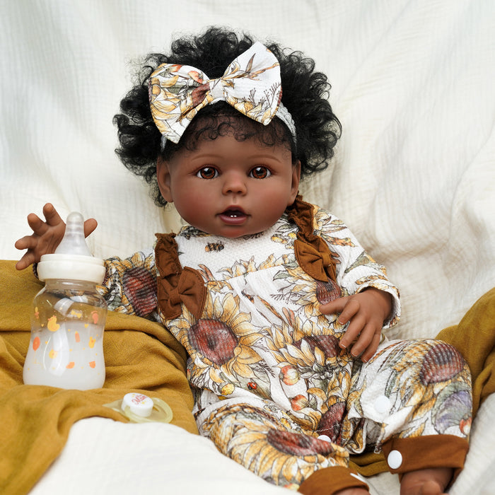 Babeside 20" Reborn Baby Doll African American Infant Girl Chrysanthemum Suit Brown Eyes Bessie