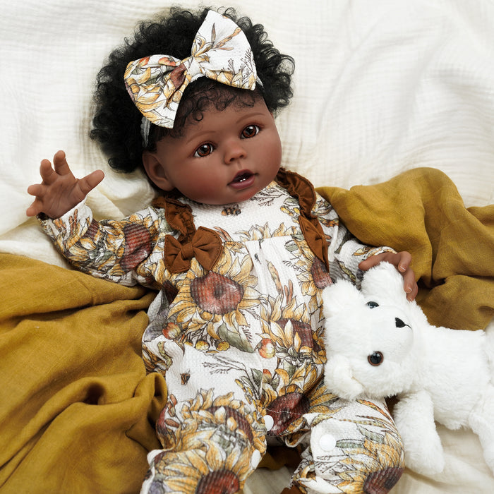 Babeside 20" Reborn Baby Doll African American Infant Girl Chrysanthemum Suit Brown Eyes Bessie