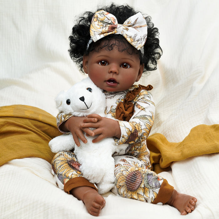 Babeside 20" Reborn Baby Doll African American Infant Girl Chrysanthemum Suit Brown Eyes Bessie