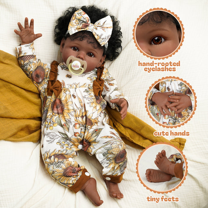 Babeside 20" Reborn Baby Doll African American Infant Girl Chrysanthemum Suit Brown Eyes Bessie