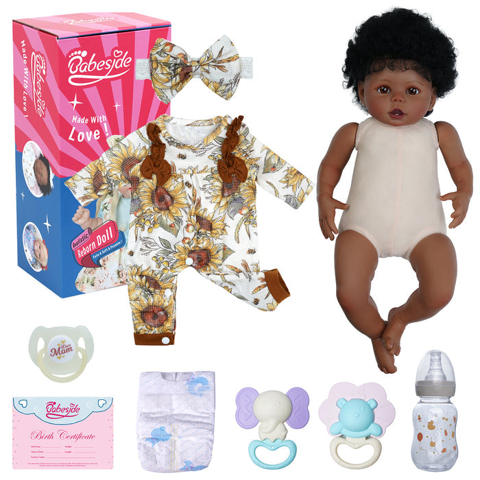 Babeside 20" Reborn Baby Doll African American Infant Girl Chrysanthemum Suit Brown Eyes Bessie