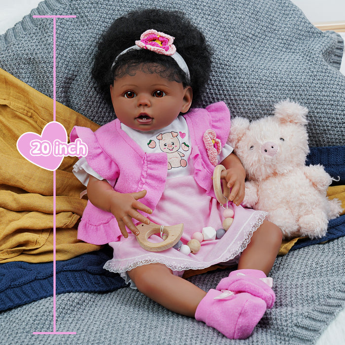Babeside 20" Reborn Baby Doll African American Infant Girl Pink Suit Bessie