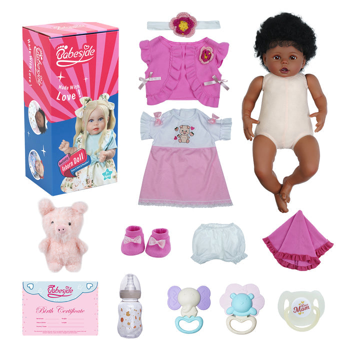 Babeside 20" Reborn Baby Doll African American Infant Girl Pink Suit Bessie