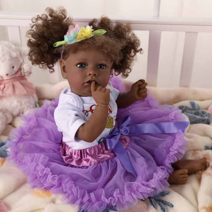 Babeside 20" Reborn Baby Doll African American White and Purple Skirt Girl Saria