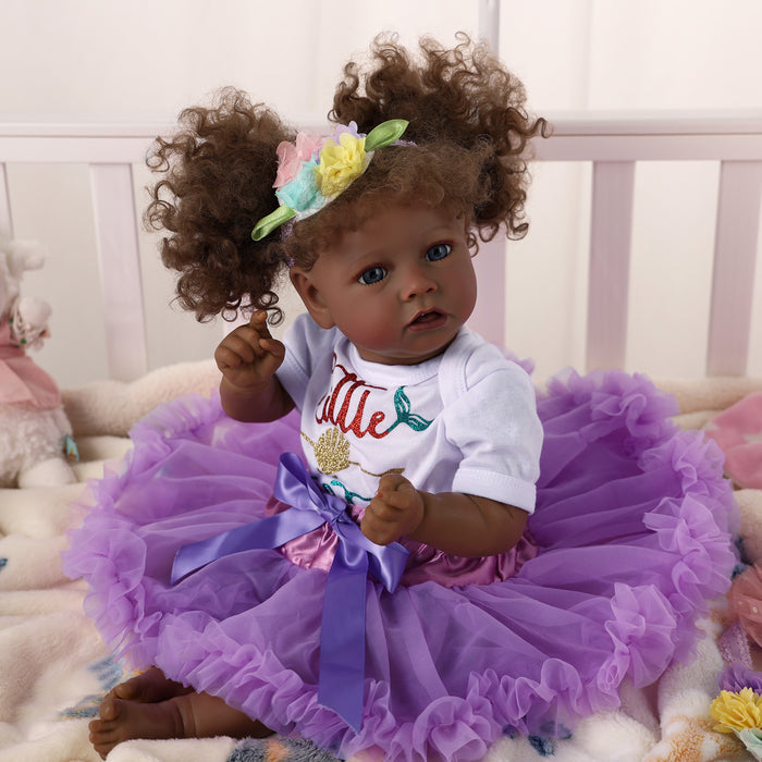 Babeside 20" Reborn Baby Doll African American White and Purple Skirt Girl Saria