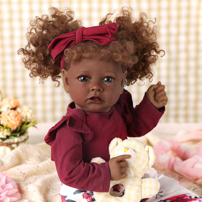 Babeside 20" Reborn Baby Doll Brown Curly Hair African American Girl Saria