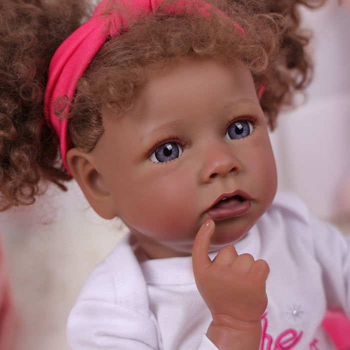 Babeside 20" Reborn Baby Doll Brown Curly Hair African American Girl Saria