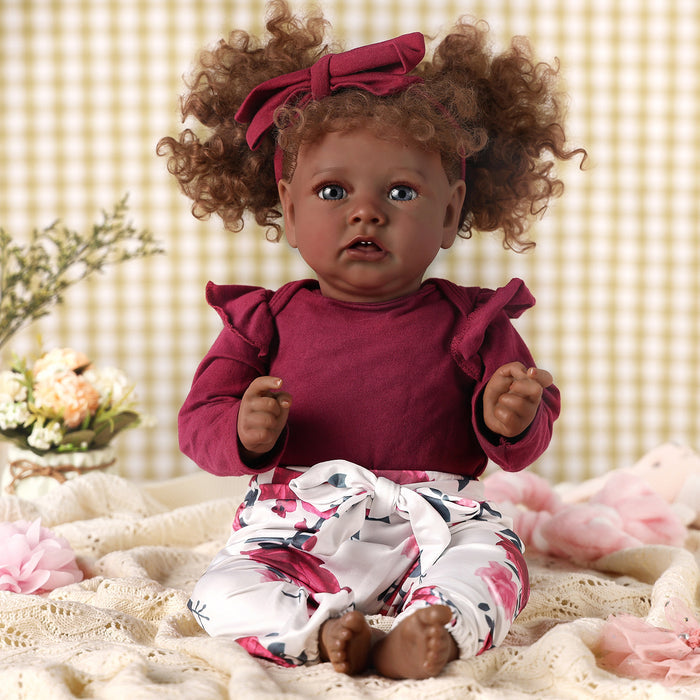 Babeside 20" Reborn Baby Doll Brown Curly Hair African American Girl Saria