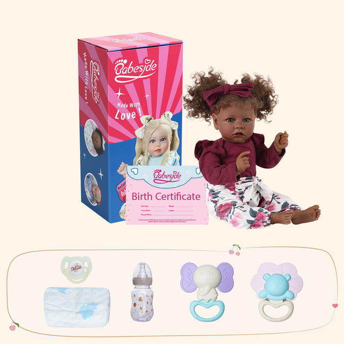 Babeside 20" Reborn Baby Doll Brown Curly Hair African American Girl Saria