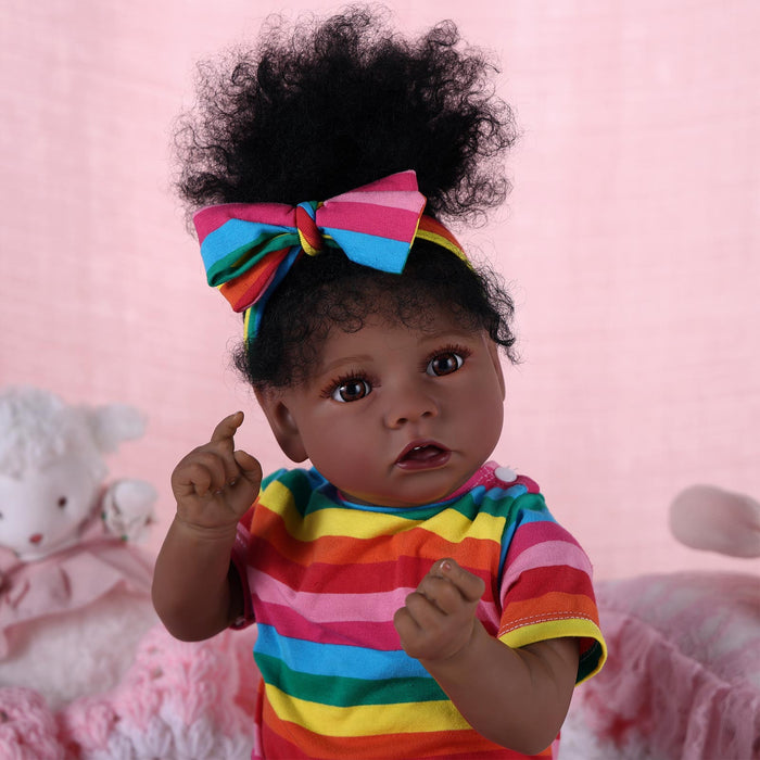 Babeside 20" Reborn Baby Doll Rainbow Stripes African American Girl Saria