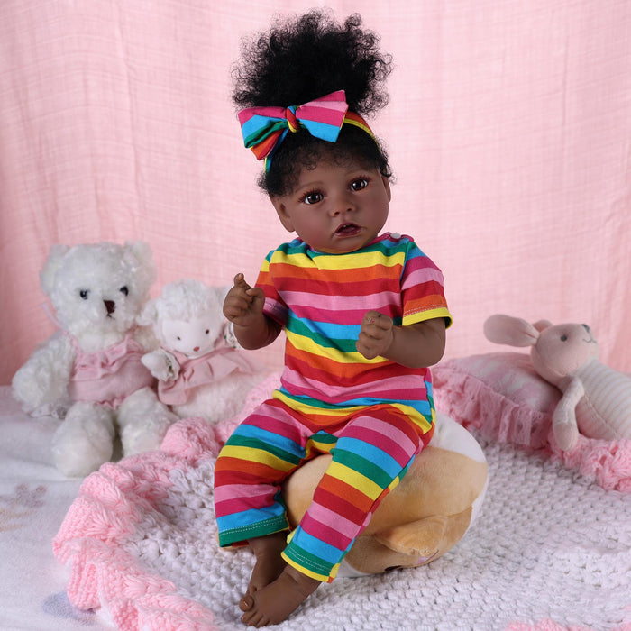 Babeside 20" Reborn Baby Doll Rainbow Stripes African American Girl Saria
