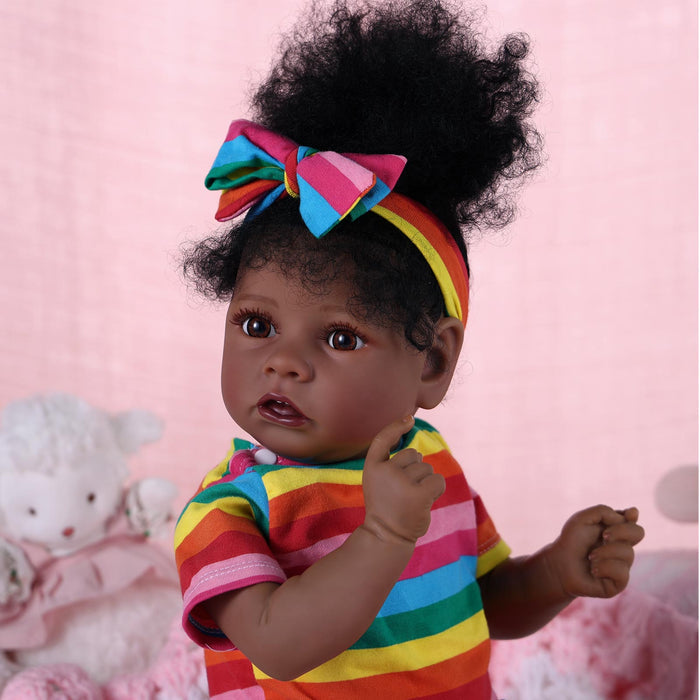 Babeside 20" Reborn Baby Doll Rainbow Stripes African American Girl Saria