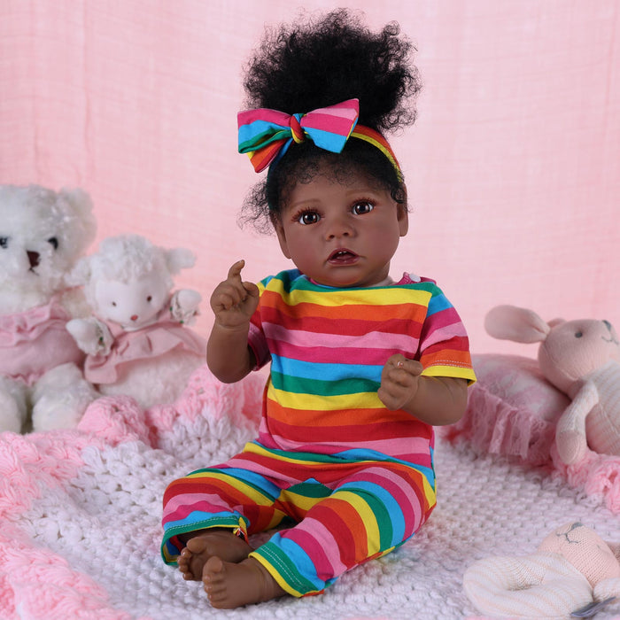 Babeside 20" Reborn Baby Doll Rainbow Stripes African American Girl Saria