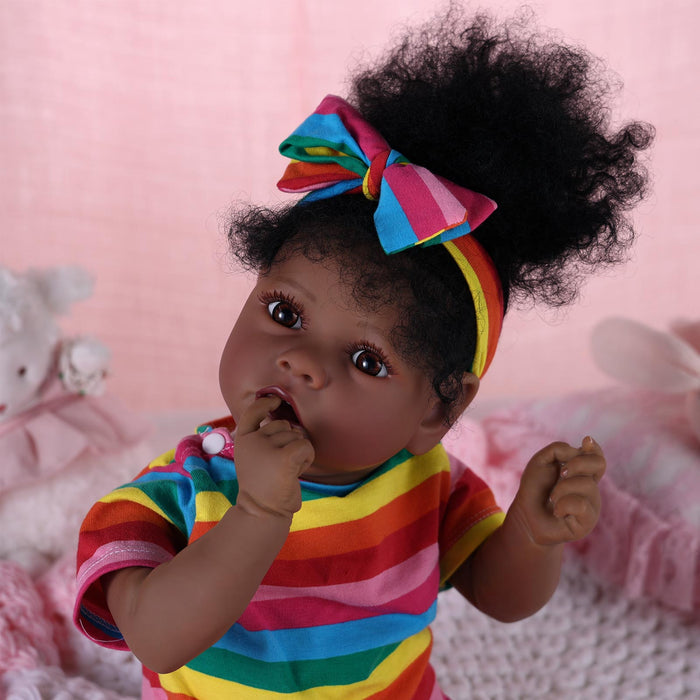 Babeside 20" Reborn Baby Doll Rainbow Stripes African American Girl Saria
