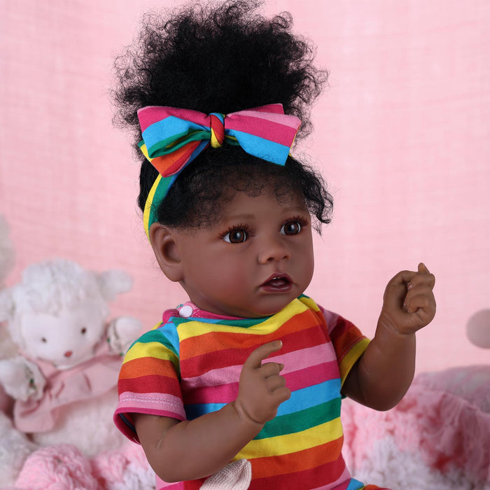 Babeside 20" Reborn Baby Doll Rainbow Stripes African American Girl Saria