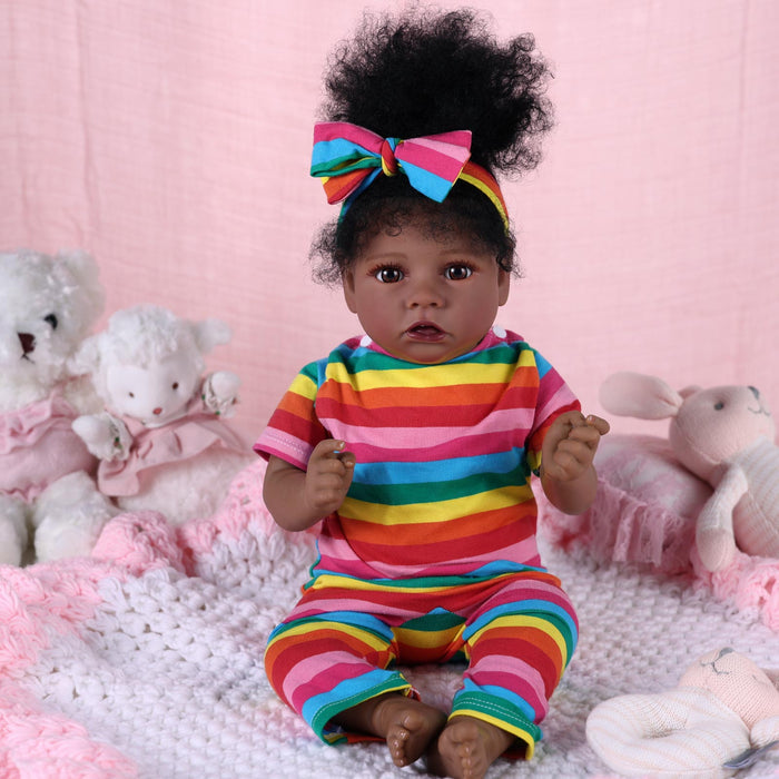 Babeside 20" Reborn Baby Doll Rainbow Stripes African American Girl Saria