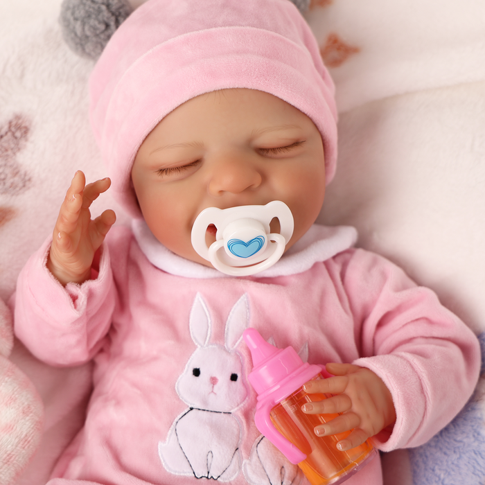 Babeside 20" Reborn Baby Doll Sleeping Infant Pink Rabbit Girl Angel with Heartbeat Coos and Breath