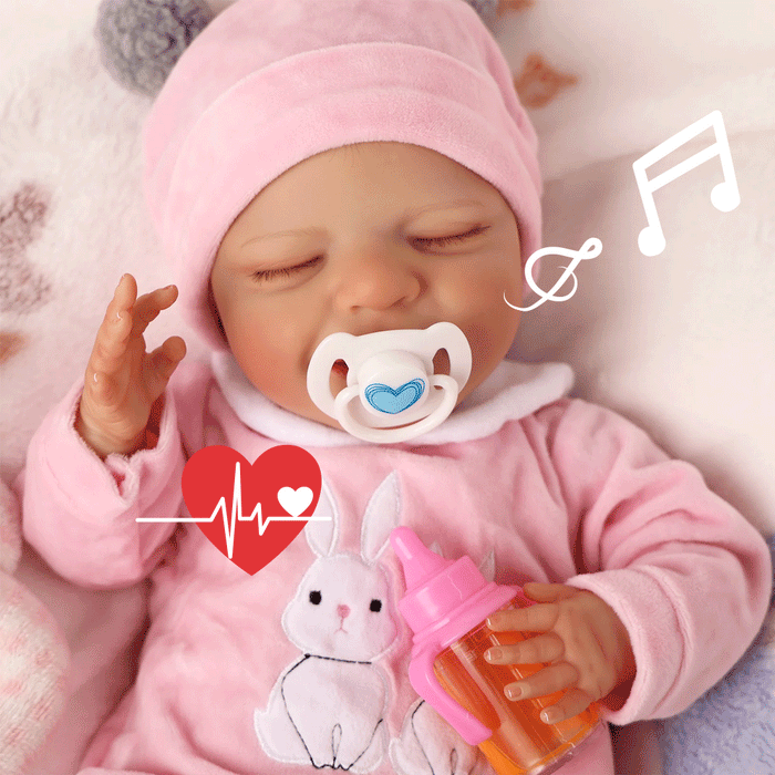 Babeside 20" Reborn Baby Doll Sleeping Infant Pink Rabbit Girl Angel with Heartbeat Coos and Breath